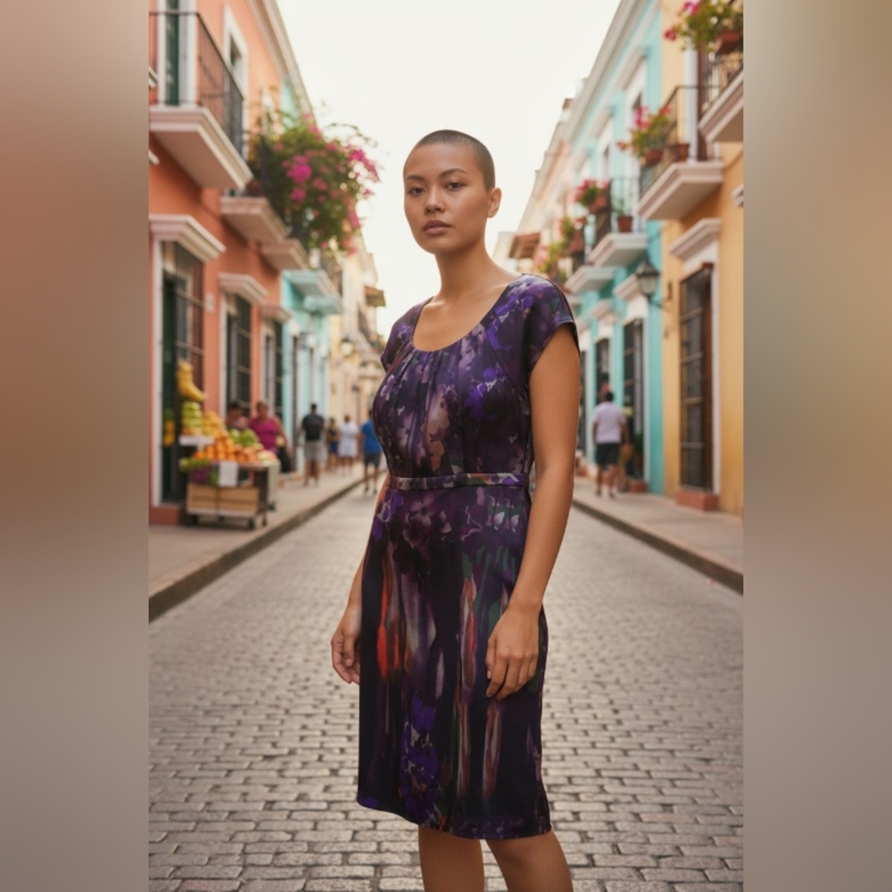 TAHARI Purple Patterned Dress SIZE 6 - Picture 3 of 8
